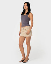 RUSTY ROXXY COFFEE MICRO MINI SKIRT – WASHED BROWN