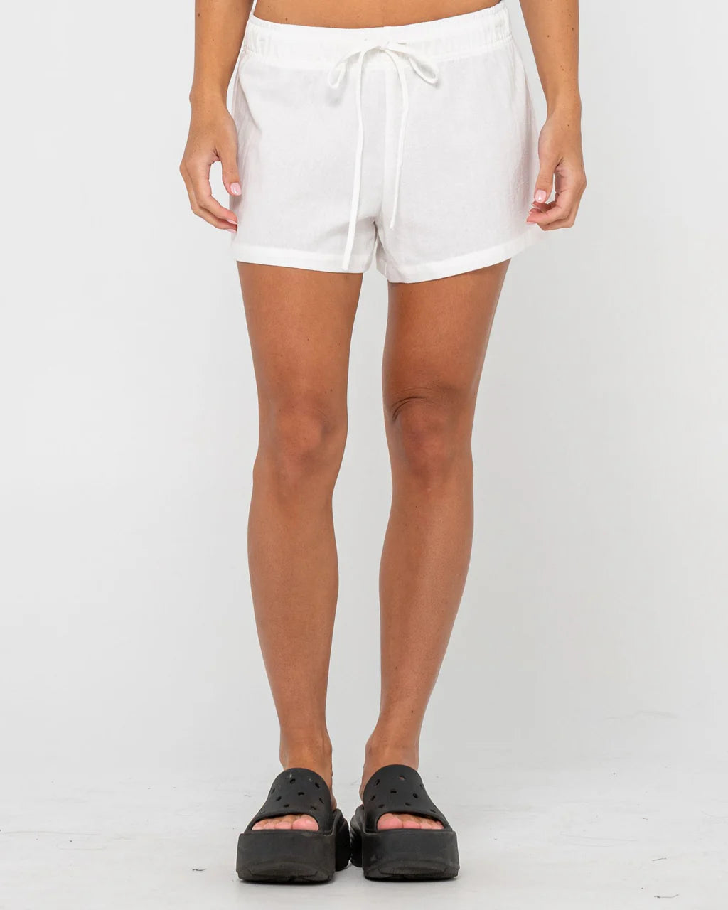 RUSTY RUMOUR RELAXED LOUNGE SHORT – WOMENS CASUAL SUMMER COTTON SHORT WHITE