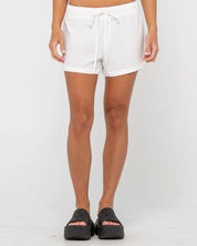 RUSTY RUMOUR RELAXED LOUNGE SHORT – WOMENS CASUAL SUMMER COTTON SHORT WHITE