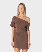 RUSTY SALLY SLOUCH OFF SHOULDER DRESS – PINECONE