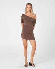 RUSTY SALLY SLOUCH OFF SHOULDER DRESS – PINECONE