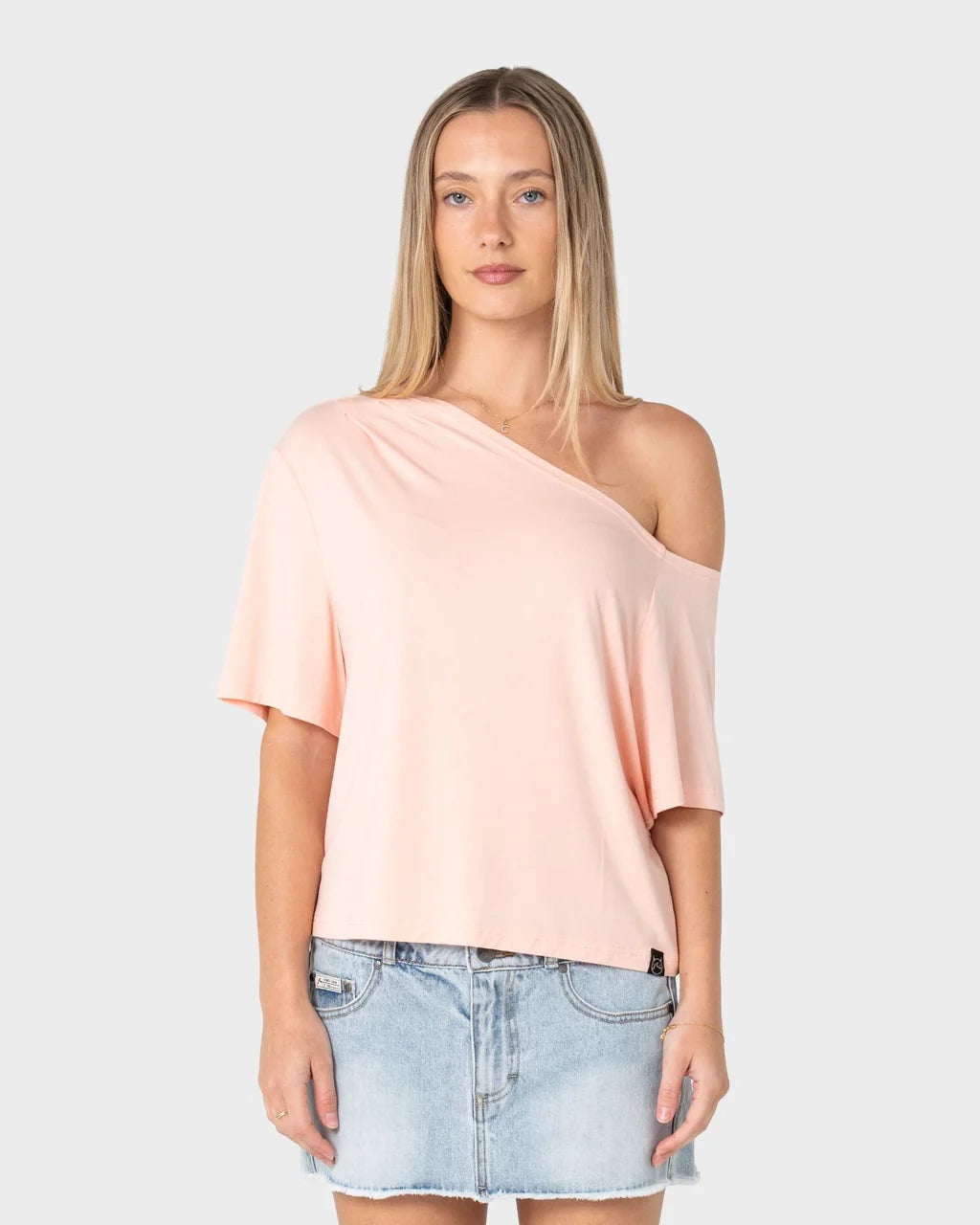 RUSTY SALLY SLOUCH OFF SHOULDER TEE – PEACH PINK