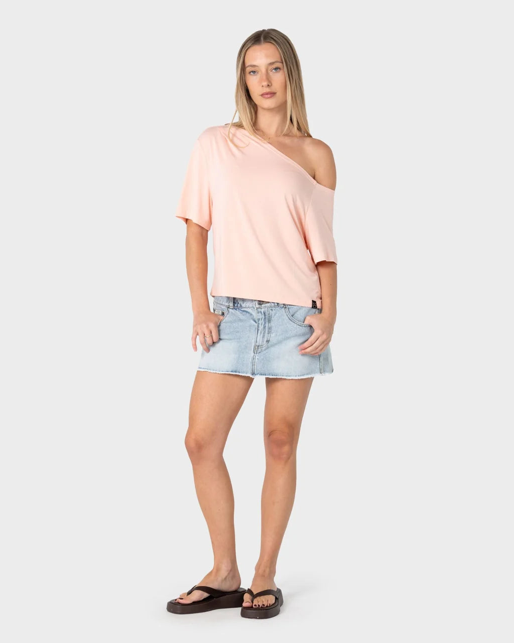 RUSTY SALLY SLOUCH OFF SHOULDER TEE – PEACH PINK