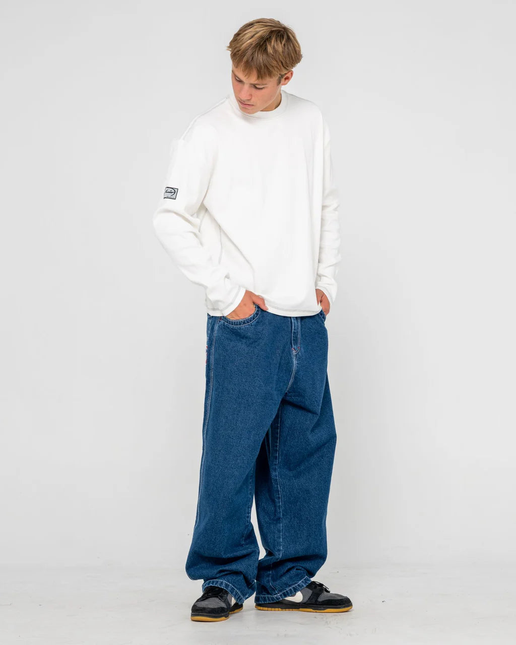 RUSTY SLACK JACK LONG SLEEVE HEAVY TEE MENS GRAPHIC T SHIRT WHITE