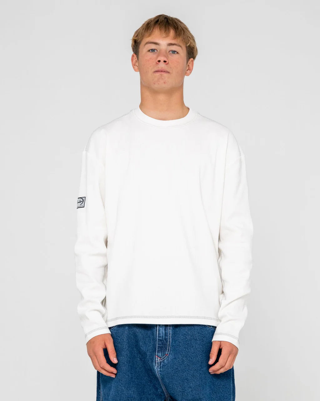RUSTY SLACK JACK LONG SLEEVE HEAVY TEE MENS GRAPHIC T SHIRT WHITE