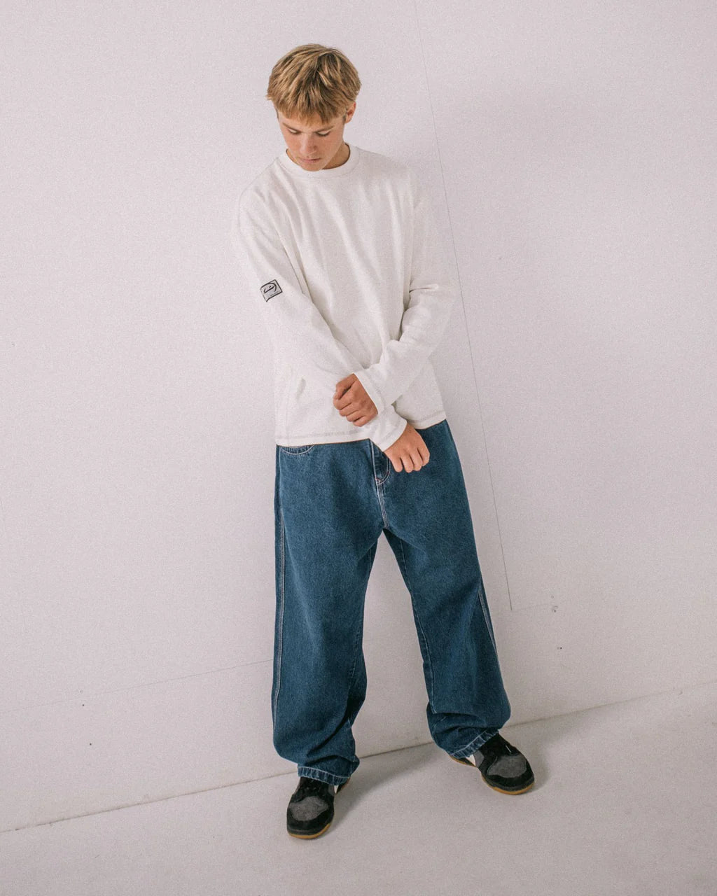 RUSTY SLACK JACK LONG SLEEVE HEAVY TEE MENS GRAPHIC T SHIRT WHITE