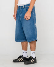 RUSTY SLAPPA 26" BAGGY JORT MENS ULTRA WIDE LEG DENIM SHORT – MIDDY BLUE