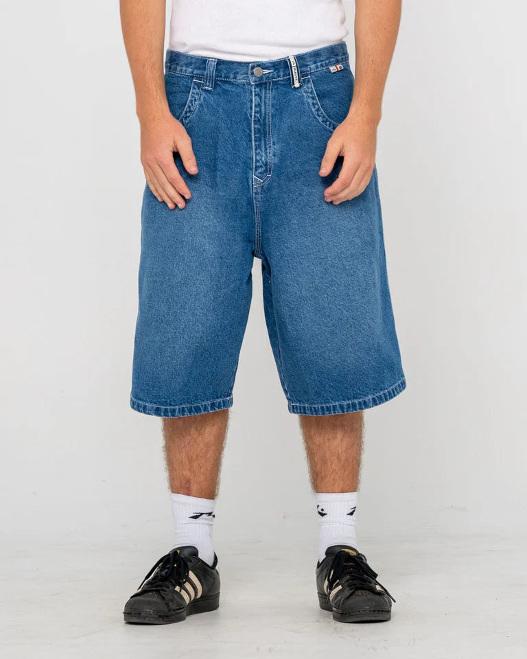 RUSTY SLAPPA 26" BAGGY JORT MENS ULTRA WIDE LEG DENIM SHORT – MIDDY BLUE