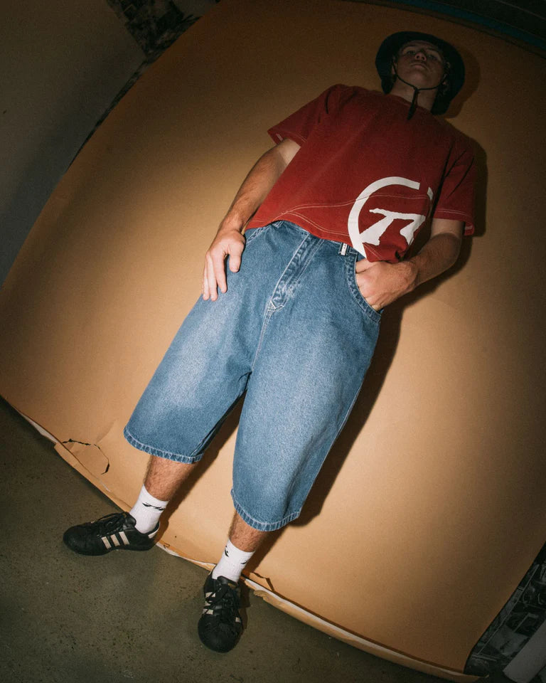 RUSTY SLAPPA 26" BAGGY JORT MENS ULTRA WIDE LEG DENIM SHORT – MIDDY BLUE