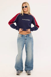RUSTY SOUTH OF THE RIVER OVERSIZE CREW FLEECE WOMENS NAVY RED