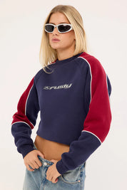 RUSTY SOUTH OF THE RIVER OVERSIZE CREW FLEECE WOMENS NAVY RED