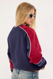 RUSTY SOUTH OF THE RIVER OVERSIZE CREW FLEECE WOMENS NAVY RED