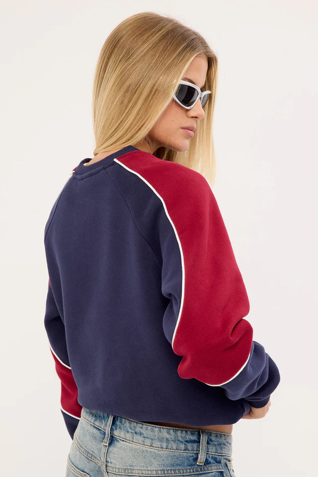 RUSTY SOUTH OF THE RIVER OVERSIZE CREW FLEECE WOMENS NAVY RED