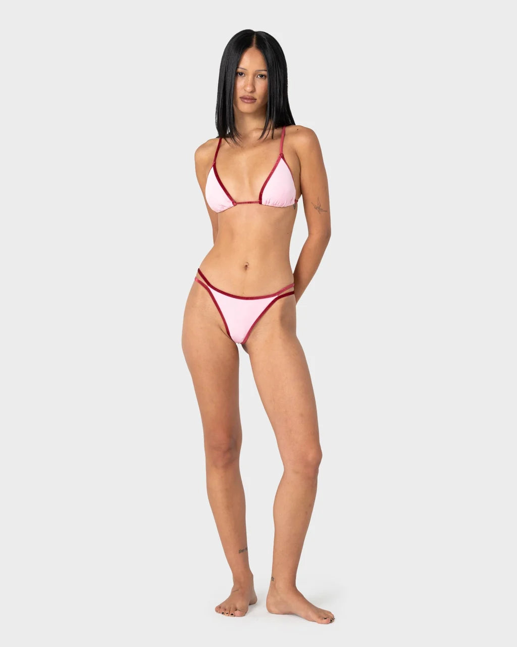 RUSTY SUGARY VELVET BRAZILIAN BIKINI BOTTOM – PINK / RED