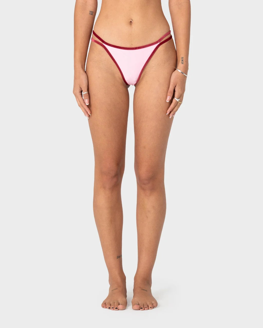 RUSTY SUGARY VELVET BRAZILIAN BIKINI BOTTOM – PINK / RED