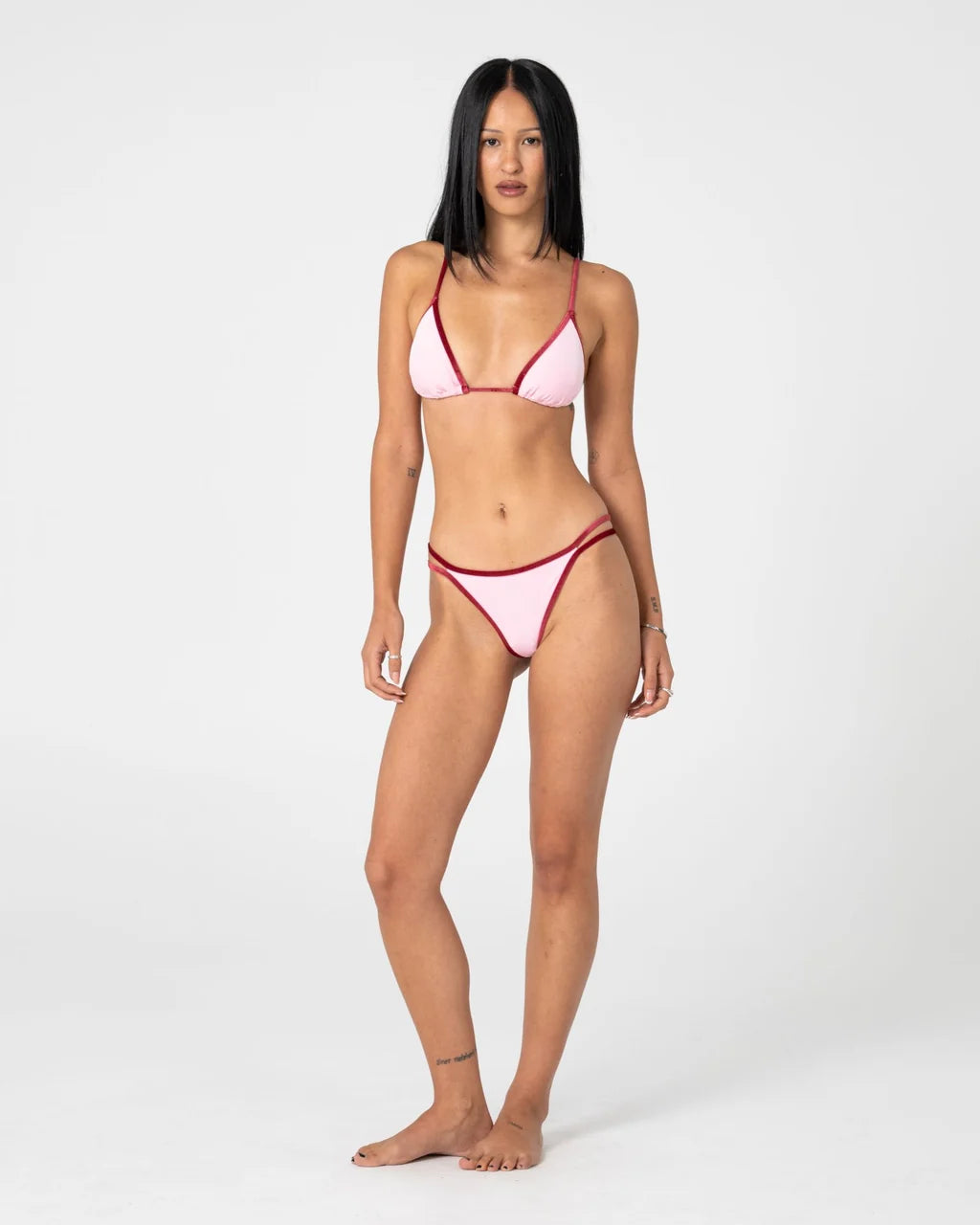 RUSTY SUGARY VELVET BRAZILIAN BIKINI BOTTOM – PINK / RED