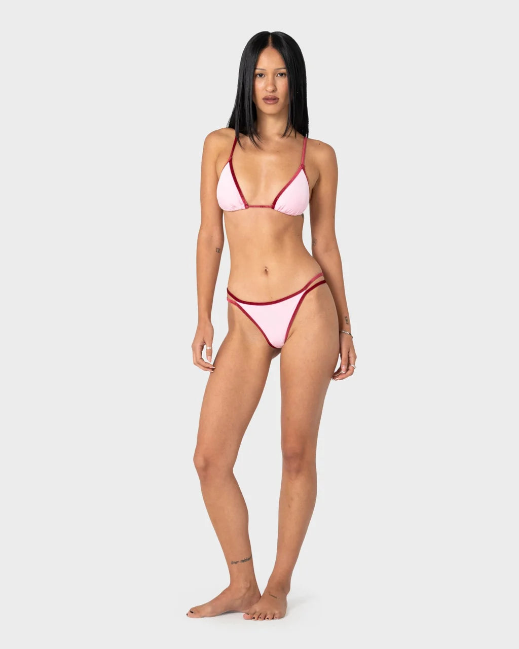 RUSTY SUGARY VELVET SLIDING TRI BIKINI TOP – PINK / RED