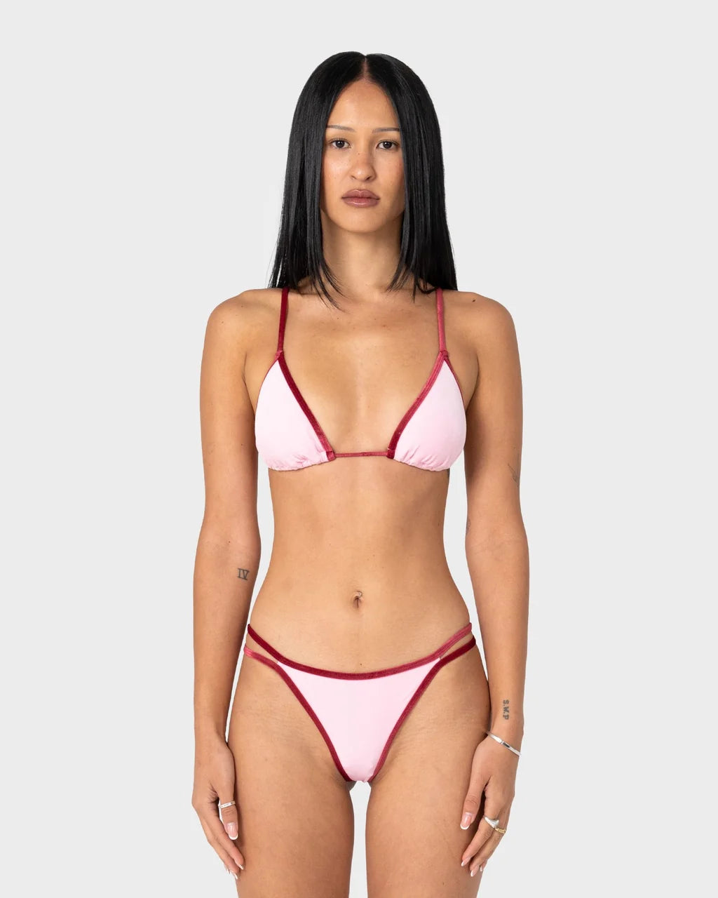 RUSTY SUGARY VELVET SLIDING TRI BIKINI TOP – PINK / RED