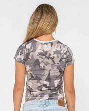 RUSTY TANK GIRL ALL OVA BABY TEE – CAMO