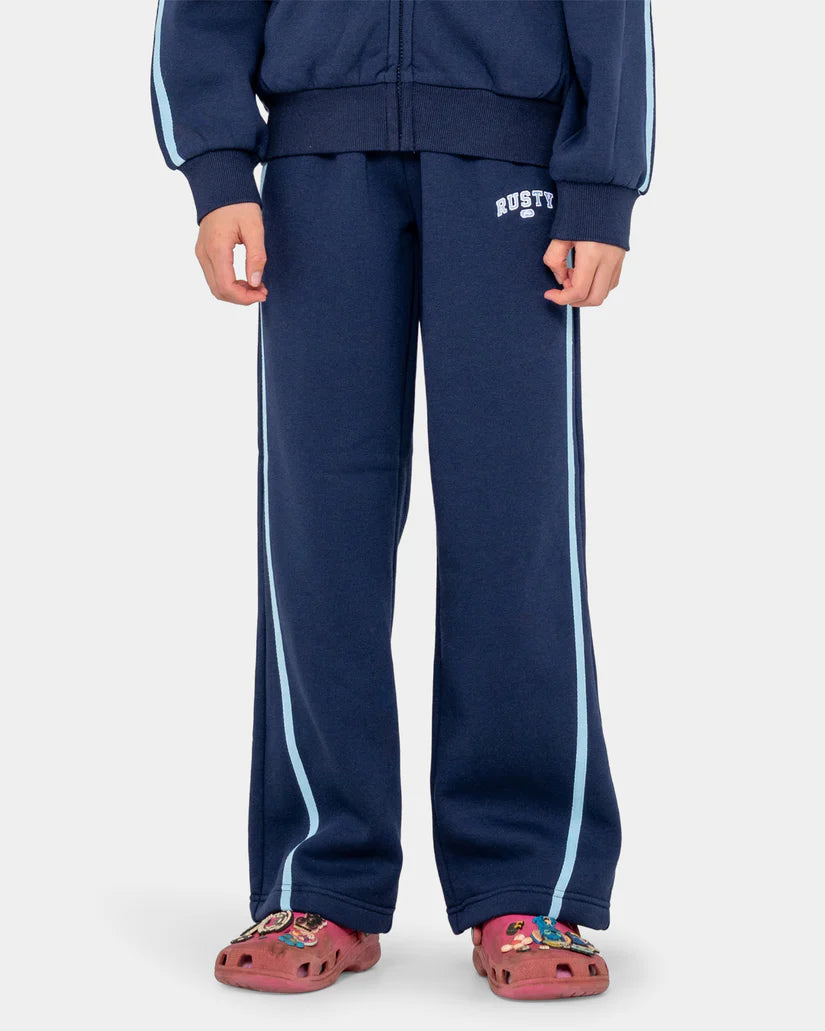 RUSTY TEAM VARSITY WIDE LEG JOGGER PANTS GIRLS TRACK PANTS NAVY