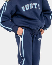 RUSTY TEAM VARSITY WIDE LEG JOGGER PANTS GIRLS TRACK PANTS NAVY