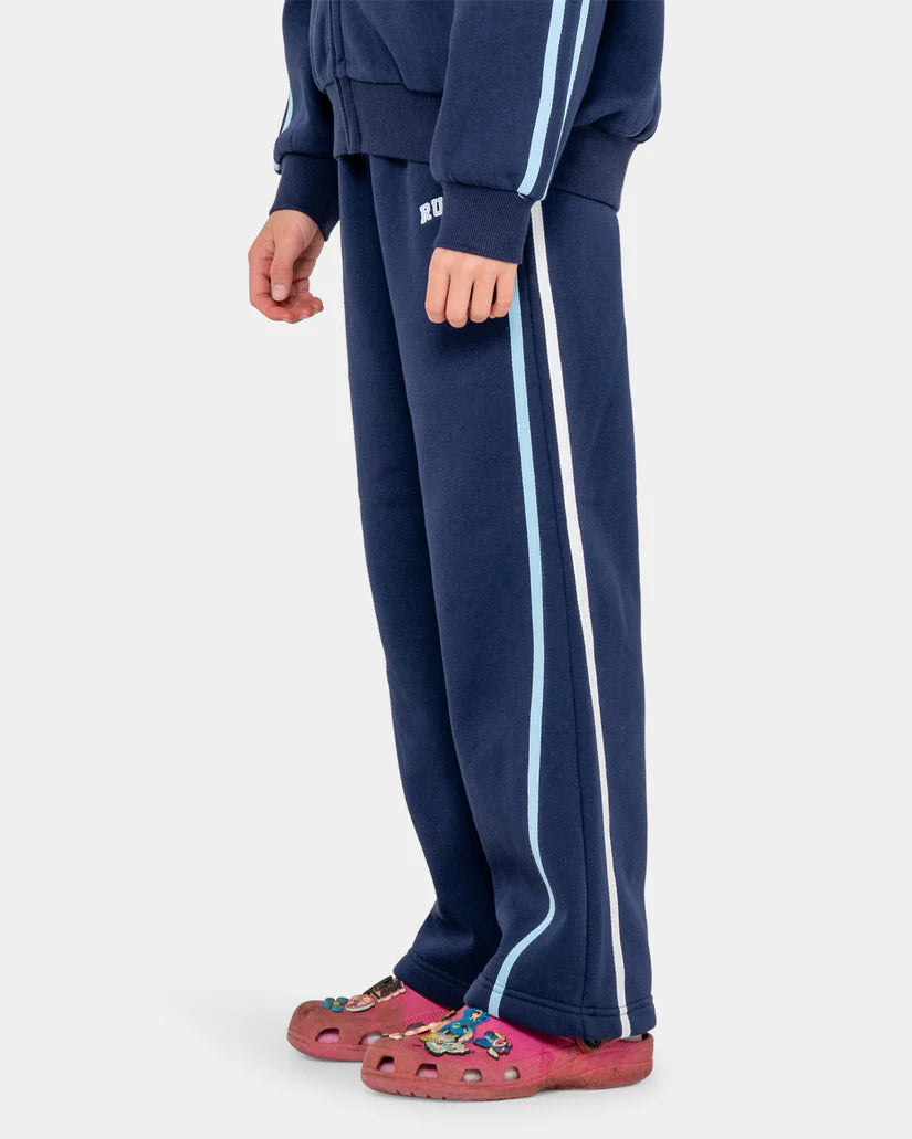 RUSTY TEAM VARSITY WIDE LEG JOGGER PANTS GIRLS TRACK PANTS NAVY