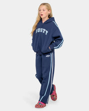 RUSTY TEAM VARSITY WIDE LEG JOGGER PANTS GIRLS TRACK PANTS NAVY