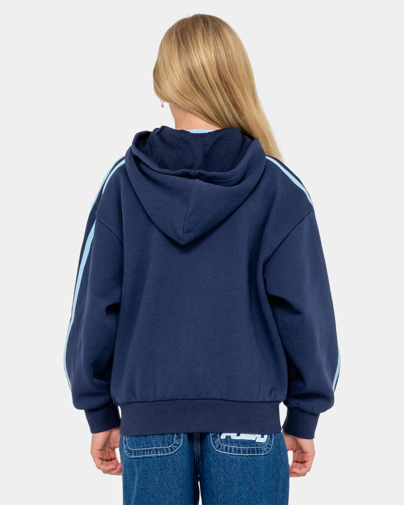 RUSTY TEAM VARSITY ZIP UP HOODIE GIRLS FLEECE JACKET NAVY
