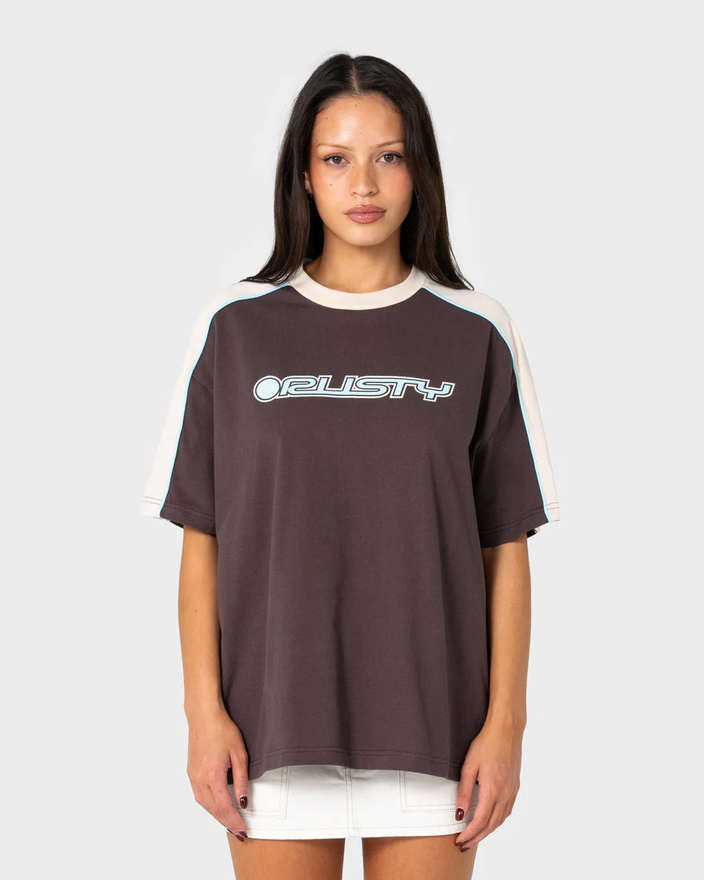 RUSTY TIMMY TARGET 220 OVERSIZED TEE – JAVA / CREAM
