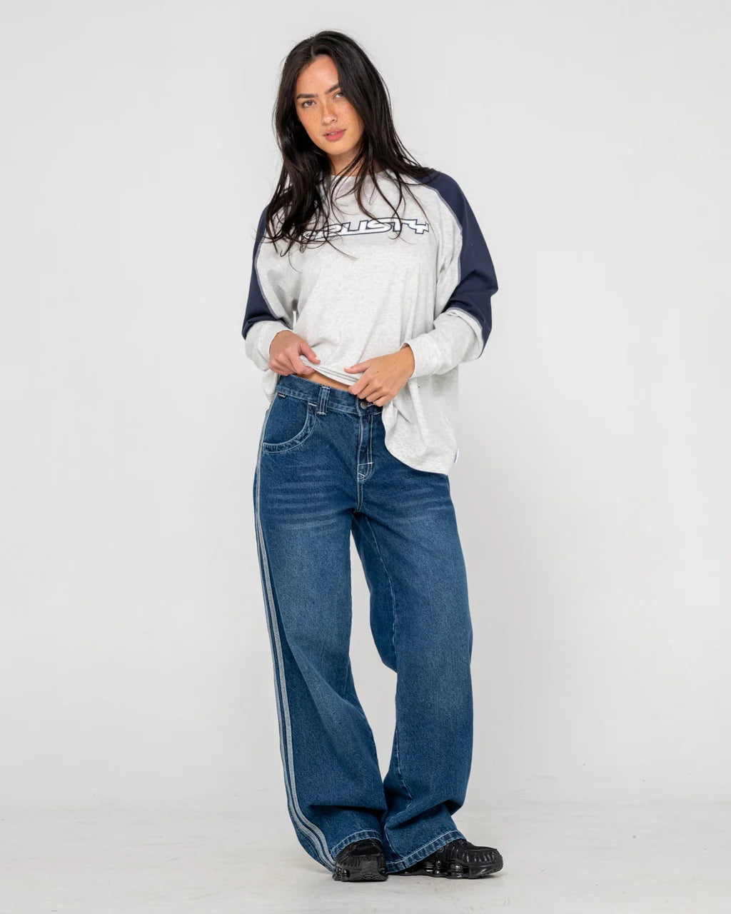 RUSTY TIMMY TARGET OVERSIZED LONG SLEEVE TEE WOMENS STREETWEAR TOP ECRU MARLE