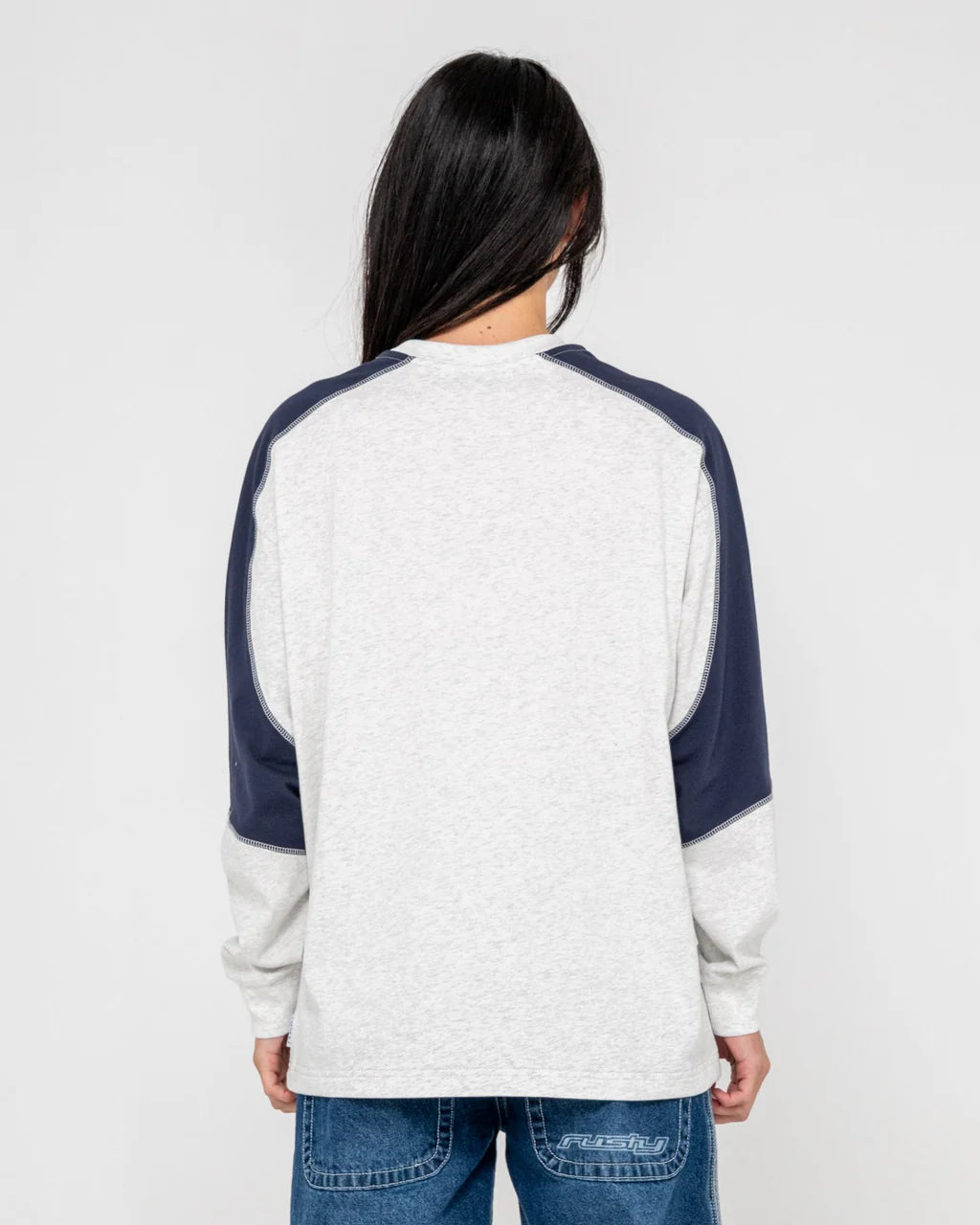 RUSTY TIMMY TARGET OVERSIZED LONG SLEEVE TEE WOMENS STREETWEAR TOP ECRU MARLE