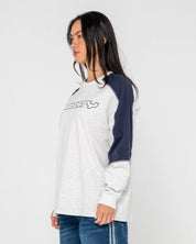 RUSTY TIMMY TARGET OVERSIZED LONG SLEEVE TEE WOMENS STREETWEAR TOP ECRU MARLE