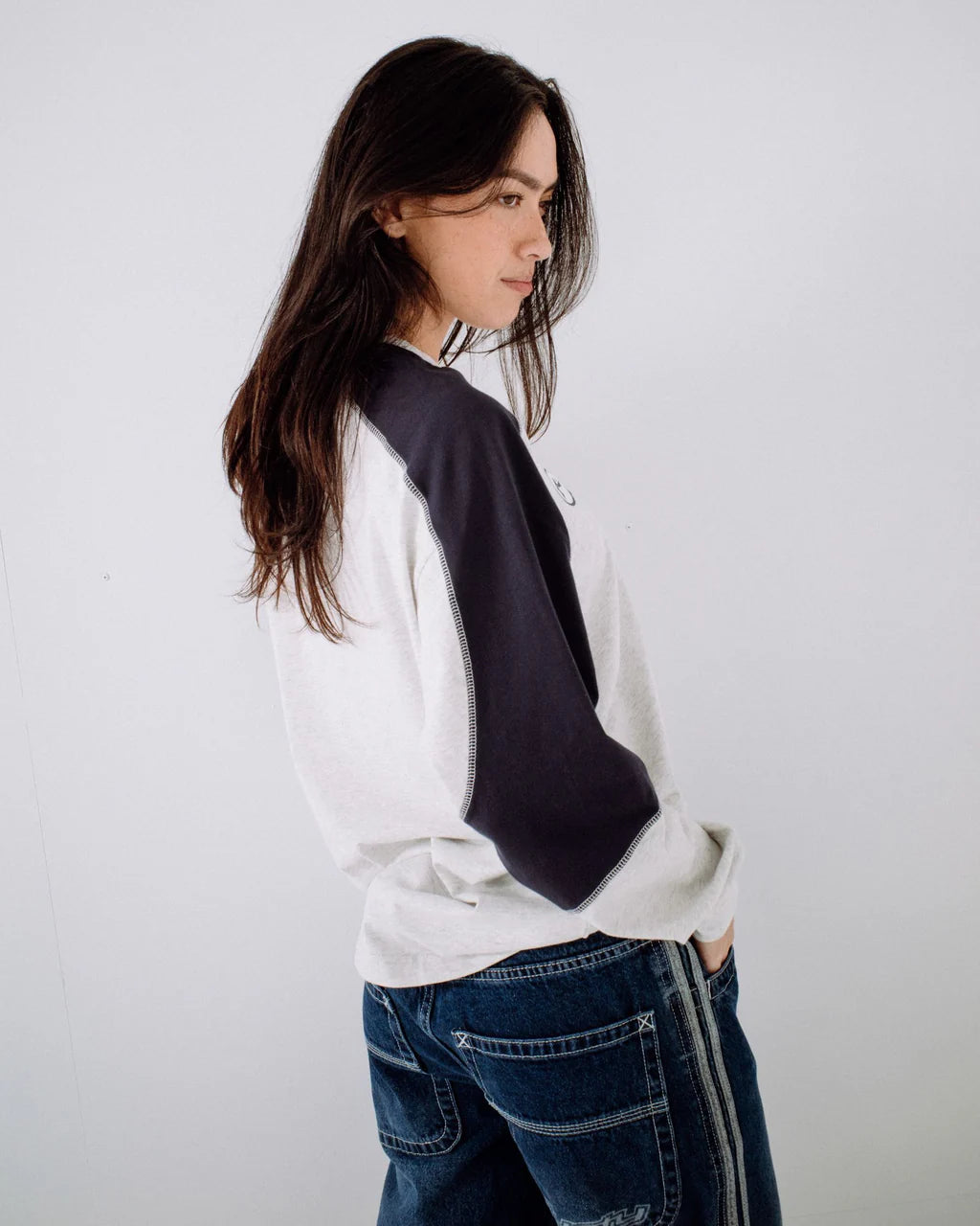 RUSTY TIMMY TARGET OVERSIZED LONG SLEEVE TEE WOMENS STREETWEAR TOP ECRU MARLE
