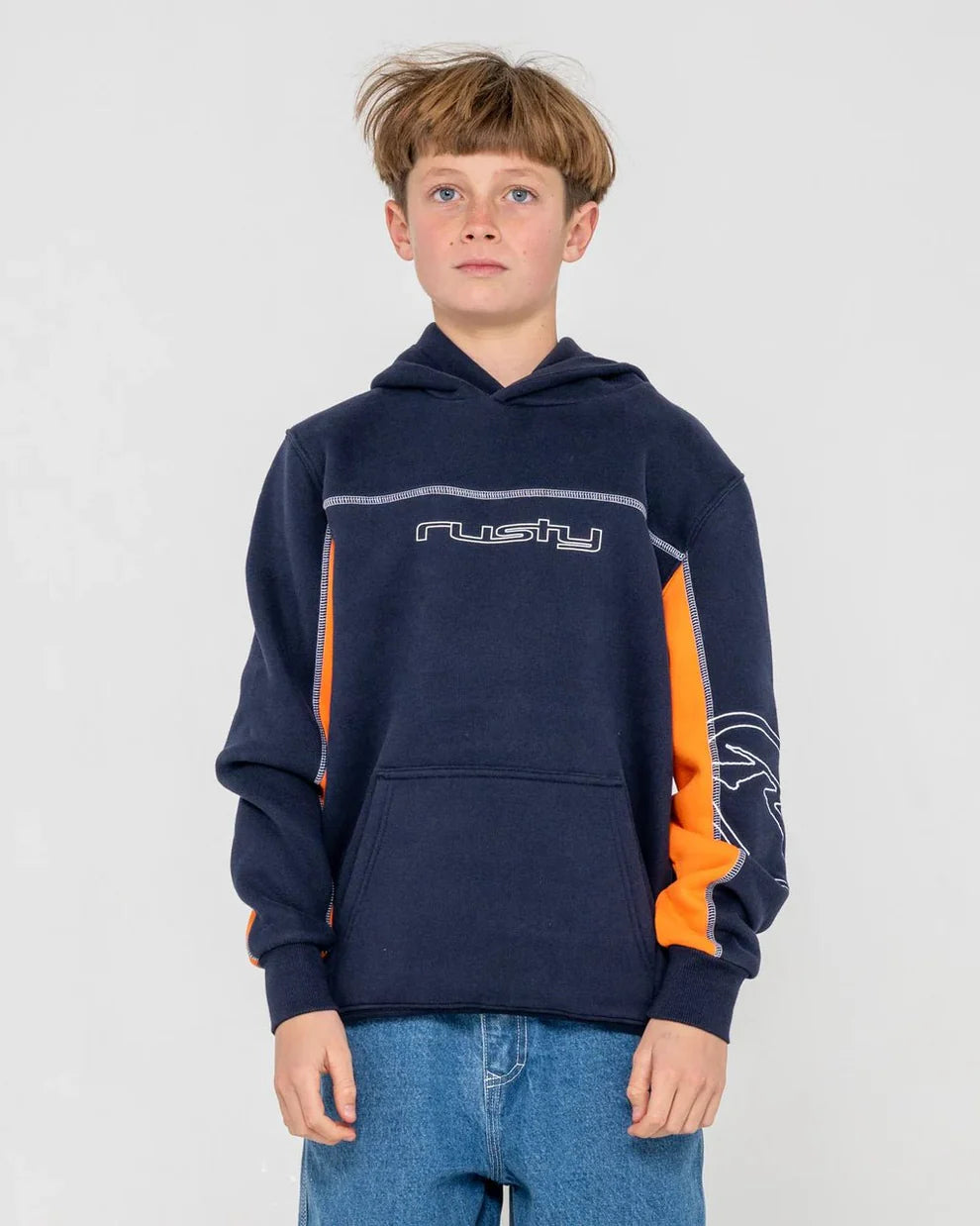 RUSTY TITAN HOODED FLEECE BOYS HOODIE NAVY BLUE