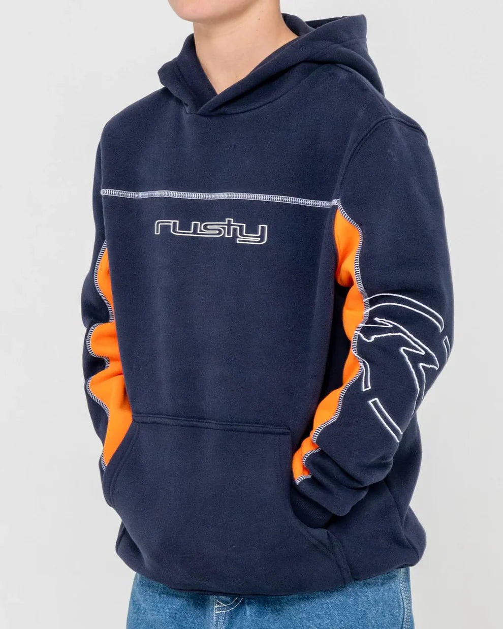 RUSTY TITAN HOODED FLEECE BOYS HOODIE NAVY BLUE