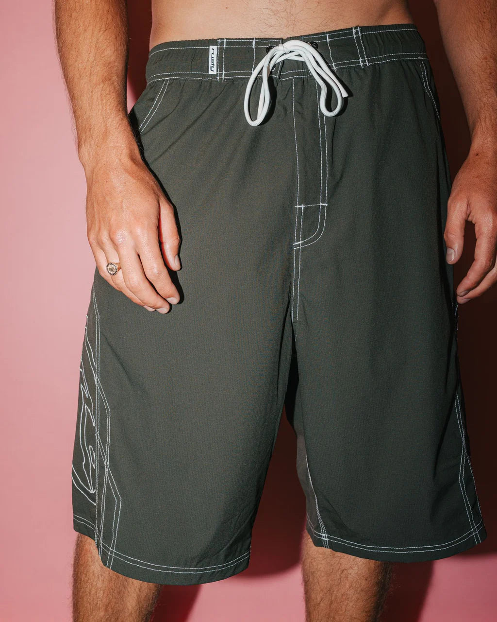 RUSTY TOMBSTONES 24" BAGGY BOARDSHORT – MENS RETRO SURF SKATE SHORT ARMY GREEN