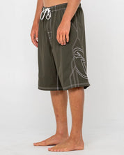 RUSTY TOMBSTONES 24" BAGGY BOARDSHORT – MENS RETRO SURF SKATE SHORT ARMY GREEN
