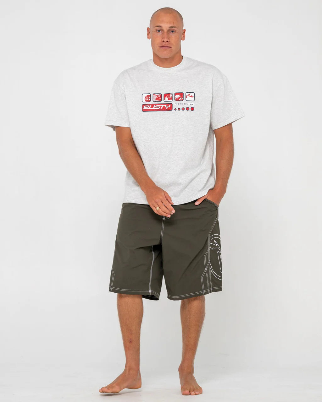 RUSTY TOMBSTONES 24" BAGGY BOARDSHORT – MENS RETRO SURF SKATE SHORT ARMY GREEN