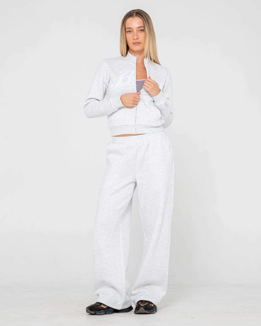 RUSTY TRAILER TRASH WIDE LEG TRACKPANT WOMENS JOGGER PANTS ECRU MARLE
