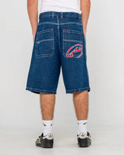 RUSTY TURBO 24" BAGGY JORT MENS WIDE LEG DENIM SHORT – DEEP SEA BLUE