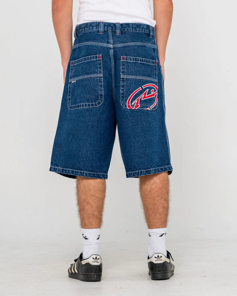 RUSTY TURBO 24" BAGGY JORT MENS WIDE LEG DENIM SHORT – DEEP SEA BLUE