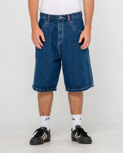 RUSTY TURBO 24" BAGGY JORT MENS WIDE LEG DENIM SHORT – DEEP SEA BLUE
