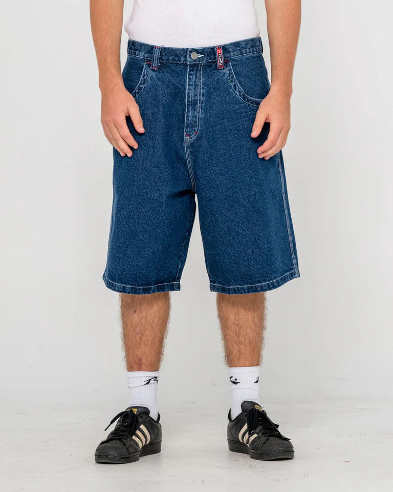 RUSTY TURBO 24" BAGGY JORT MENS WIDE LEG DENIM SHORT – DEEP SEA BLUE
