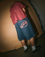 RUSTY TURBO 24" BAGGY JORT MENS WIDE LEG DENIM SHORT – DEEP SEA BLUE