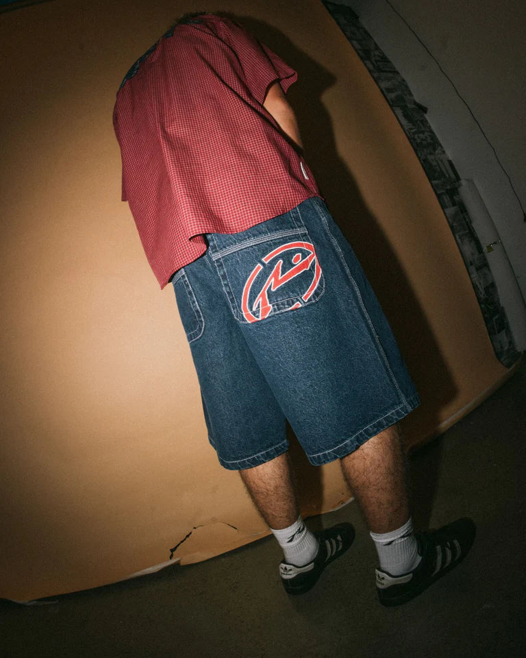 RUSTY TURBO 24" BAGGY JORT MENS WIDE LEG DENIM SHORT – DEEP SEA BLUE