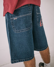 RUSTY TURBO 24" BAGGY JORT MENS WIDE LEG DENIM SHORT – DEEP SEA BLUE