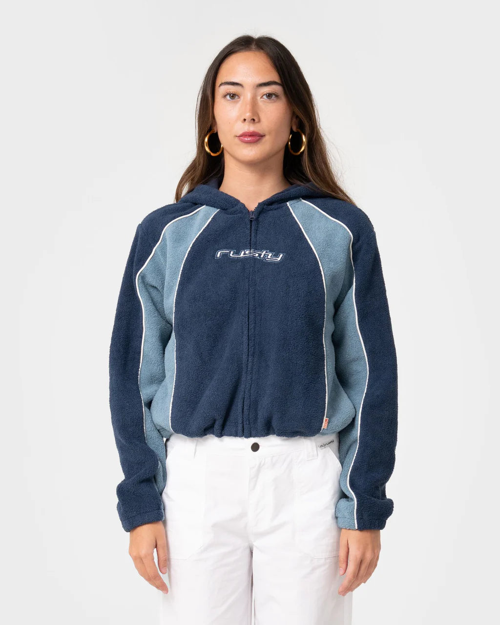 RUSTY TWO TIDES CROPPED ZIP THROUGH POLAR FLEECE – ATLANTIC BLUE
