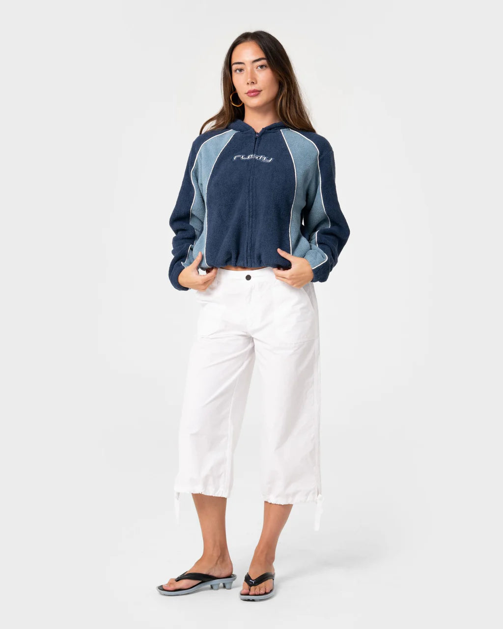 RUSTY TWO TIDES CROPPED ZIP THROUGH POLAR FLEECE – ATLANTIC BLUE