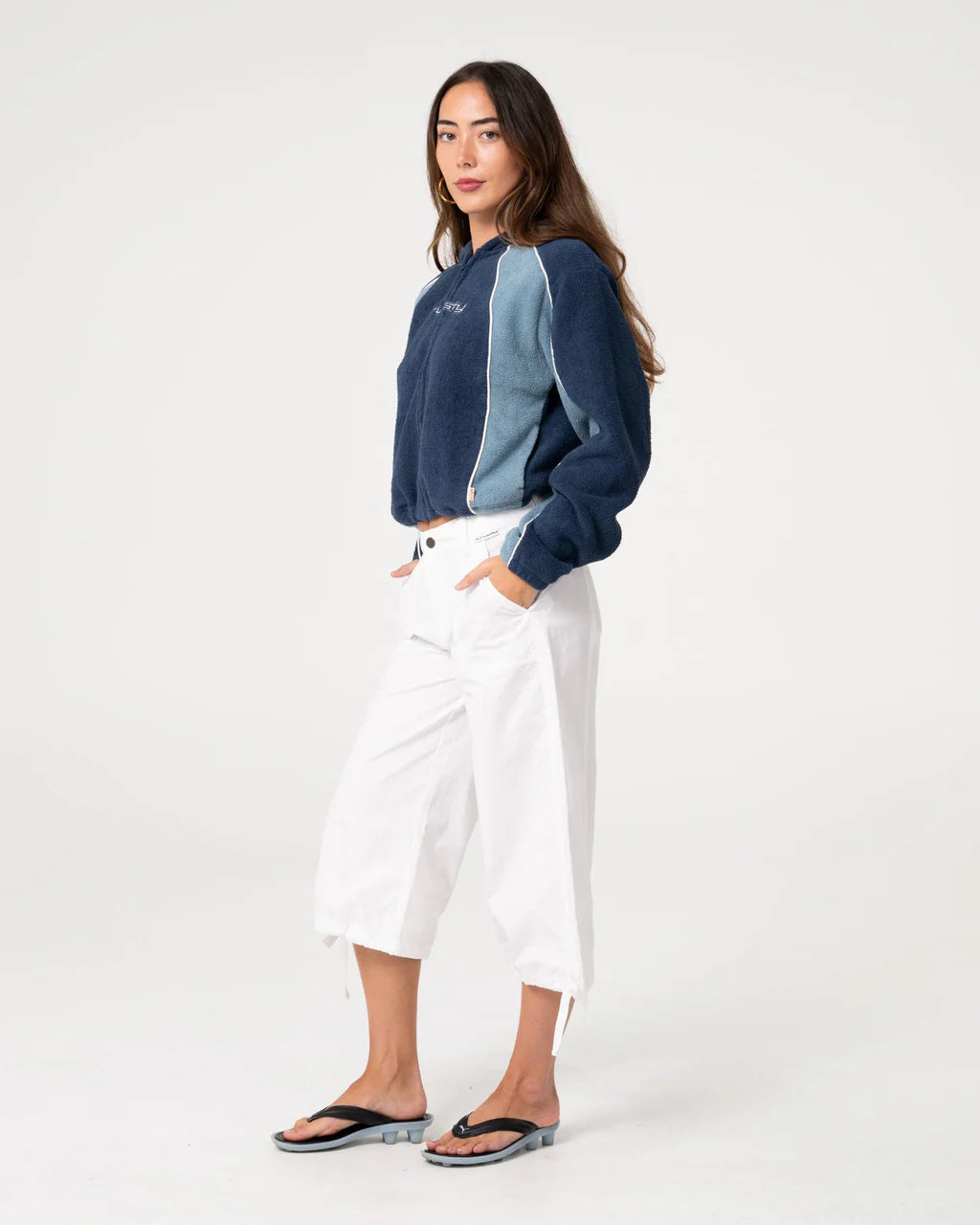 RUSTY TWO TIDES CROPPED ZIP THROUGH POLAR FLEECE – ATLANTIC BLUE