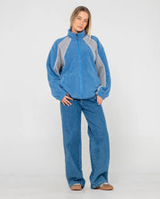 RUSTY TWO TIDES ZIP THROUGH SHERPA FLEECE WOMENS JACKET BLUE GREY